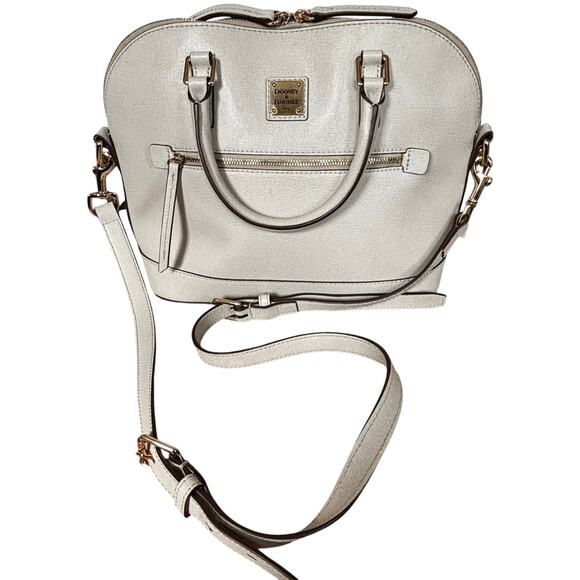 Dooney & Bourke Handbags - Dooney & Bourke purse light gray/sand saffiano leather 2–way satchel shoulderbag